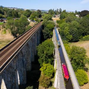 Aerial view of Chirk Aqueduct near Wrexham on the Llangollen Canal